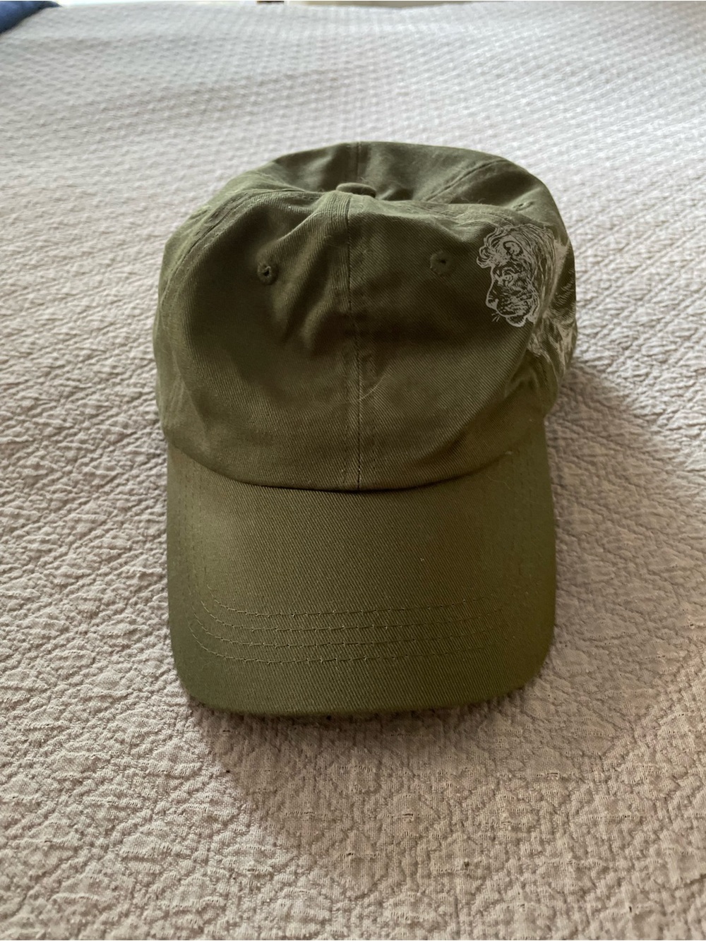 Olive Green Baseball Cap with Side Graphic of a Lion